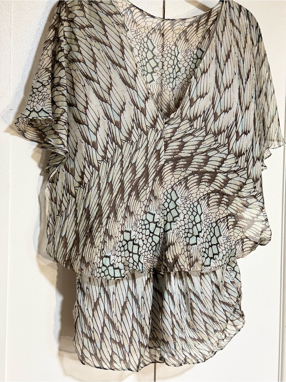 MM Couture 100% Silk Abstract Print Layered Blouse | Resort Luxe Boho Top Medium - Picture 3 of 14
